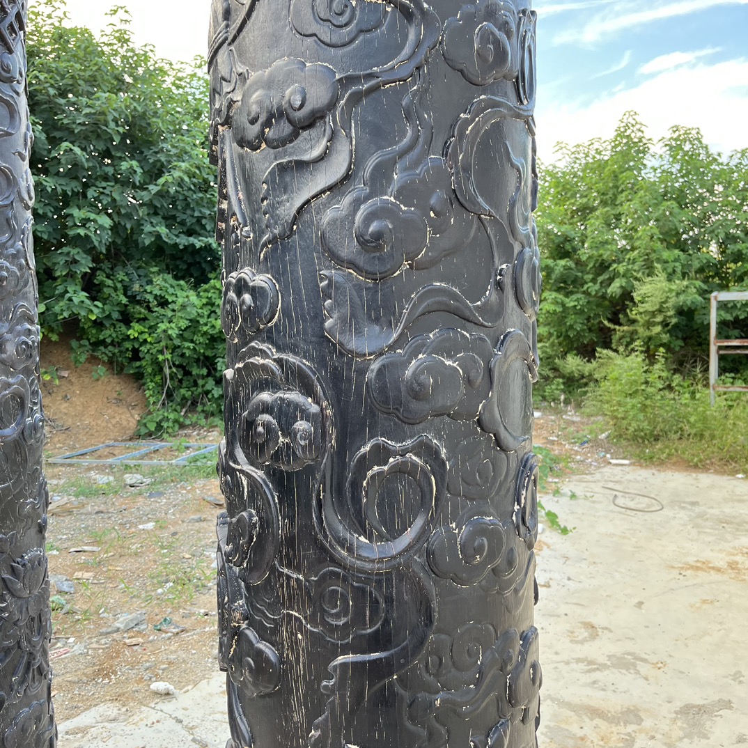 Qing Dynasty Red Sandalwood high-relief Feng Shui a pair of pillars