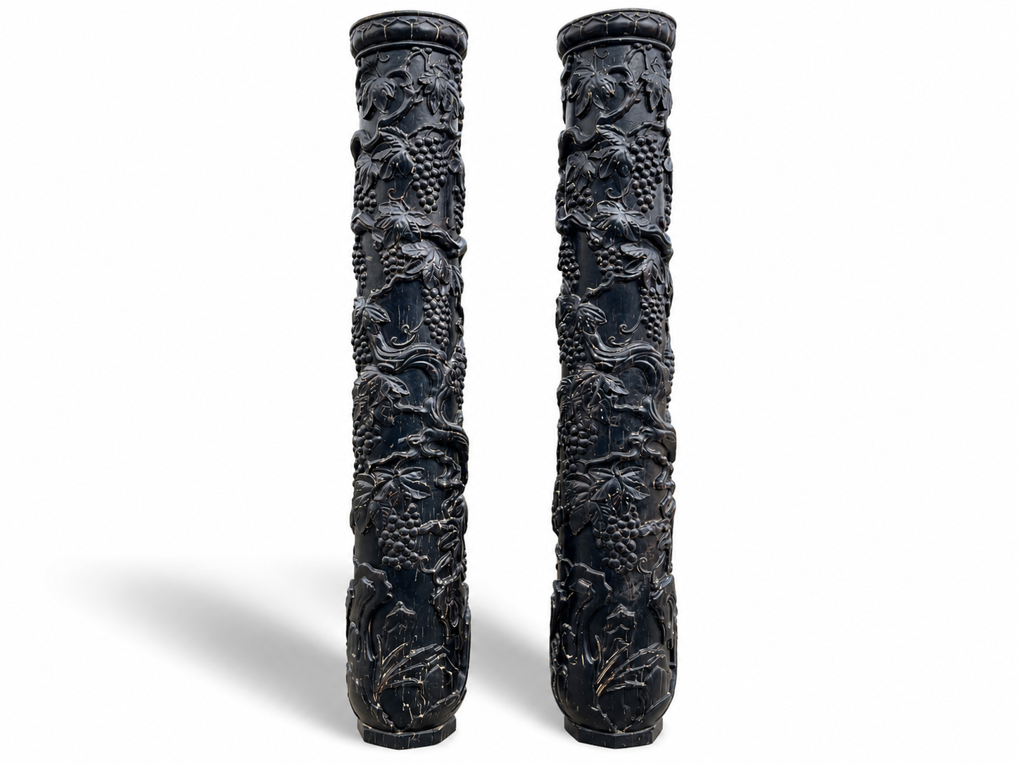Qing Dynasty Red Sandalwood high-relief Feng Shui a pair of pillars