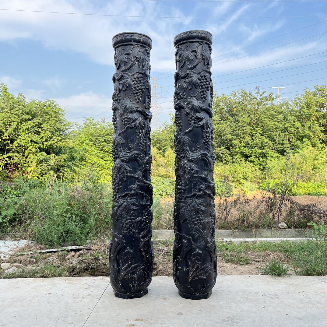 Qing Dynasty Red Sandalwood high-relief Feng Shui a pair of pillars