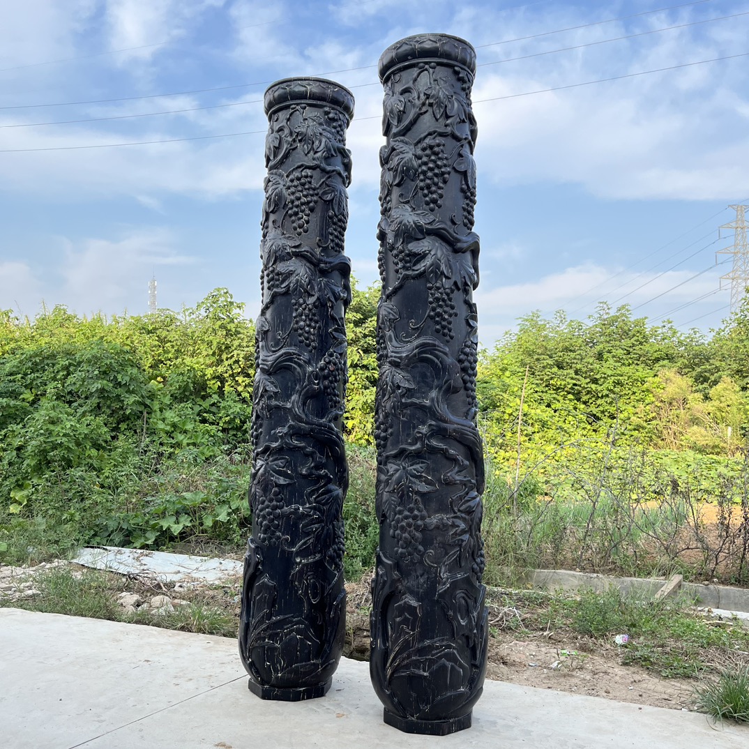 Qing Dynasty Red Sandalwood high-relief Feng Shui a pair of pillars