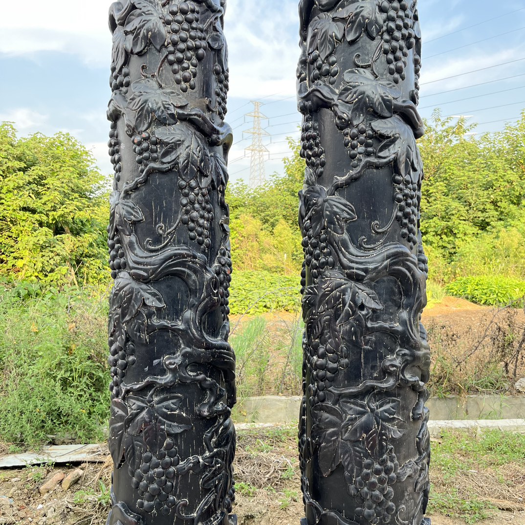 Qing Dynasty Red Sandalwood high-relief Feng Shui a pair of pillars