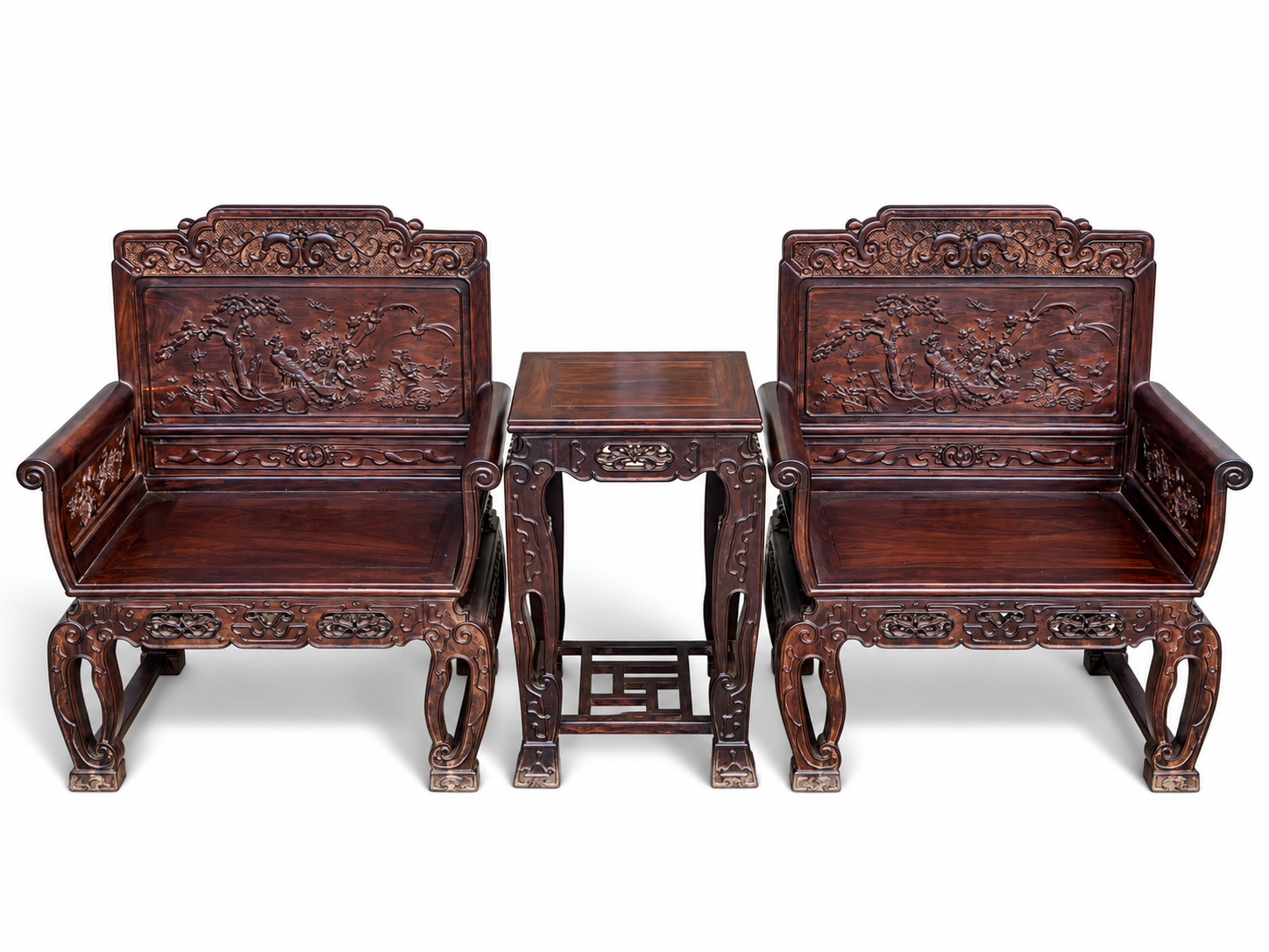 Qing Dynasty Rosewood bird and flower Blossoms pattern Chair and Tables