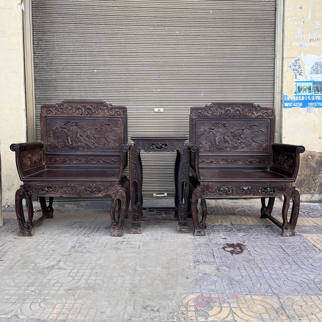 Qing Dynasty Rosewood bird and flower Blossoms pattern Chair and Tables