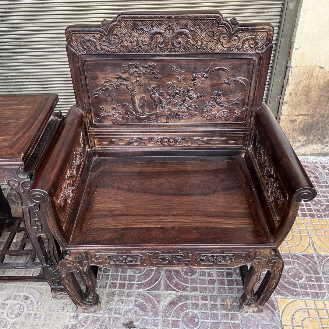 Qing Dynasty Rosewood bird and flower Blossoms pattern Chair and Tables