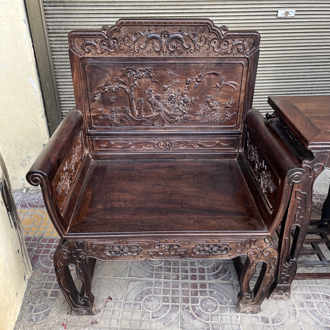 Qing Dynasty Rosewood bird and flower Blossoms pattern Chair and Tables