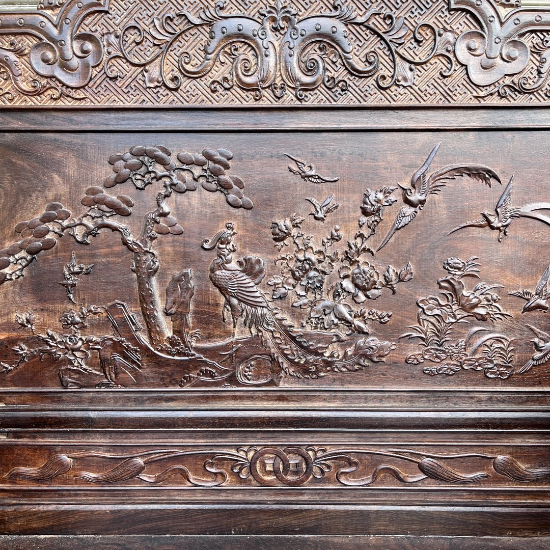Qing Dynasty Rosewood bird and flower Blossoms pattern Chair and Tables