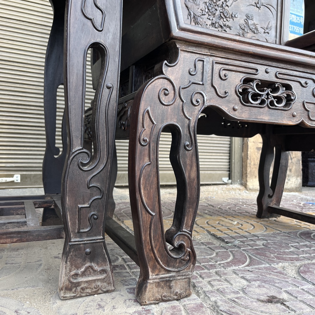 Qing Dynasty Rosewood bird and flower Blossoms pattern Chair and Tables