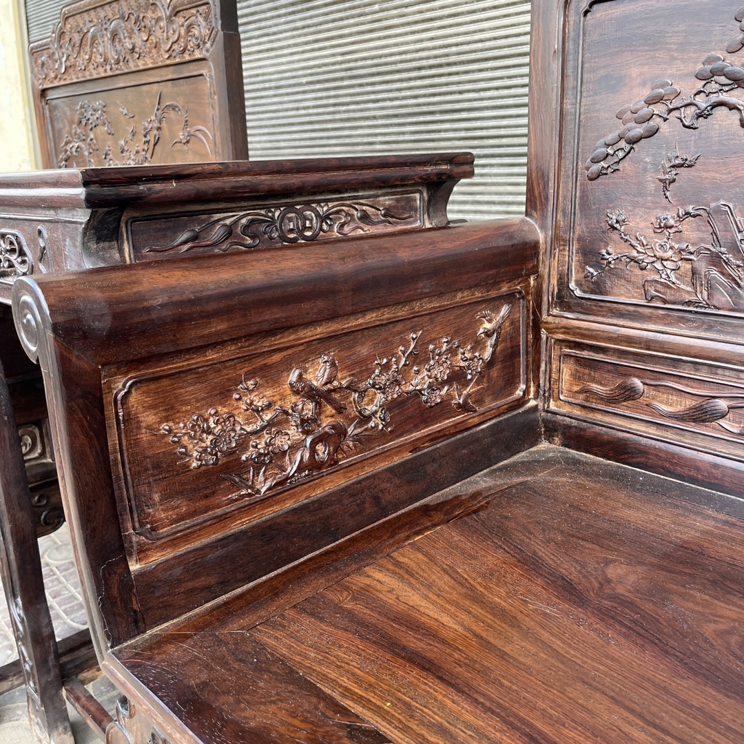 Qing Dynasty Rosewood bird and flower Blossoms pattern Chair and Tables