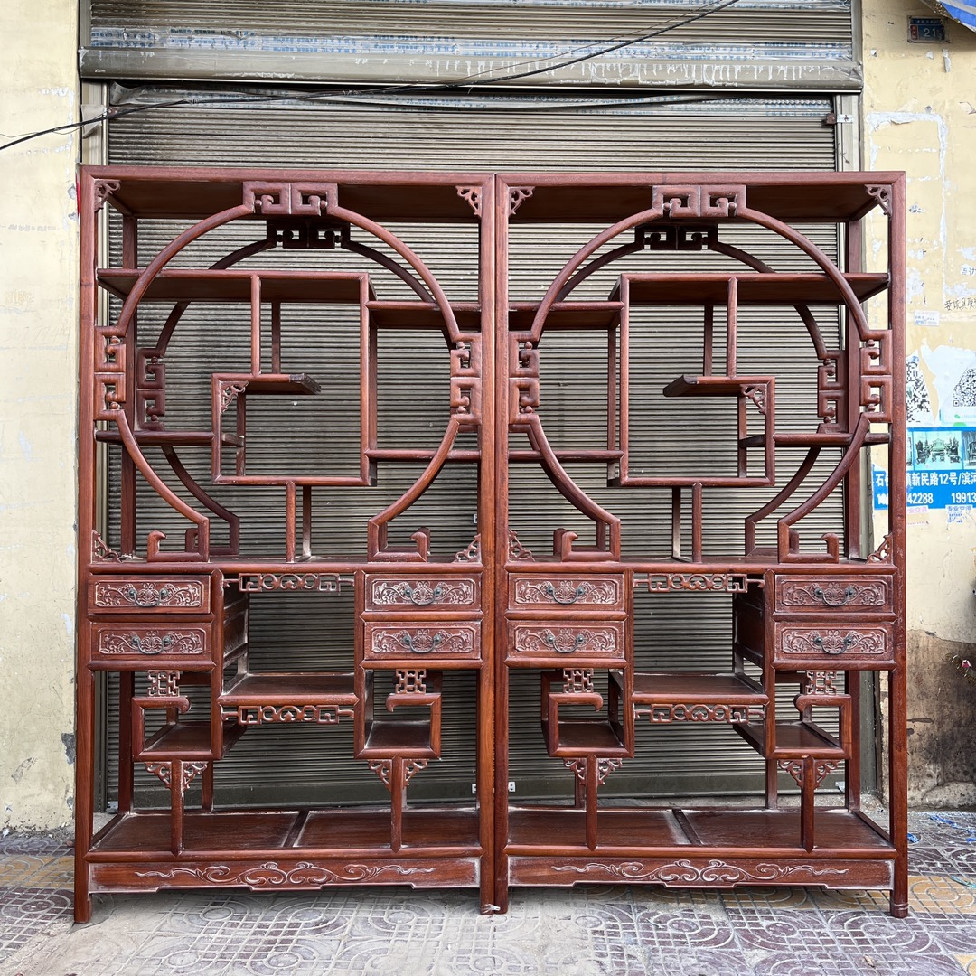 Qing Dynasty Huanghuali wood flower pattern ancient collection rack