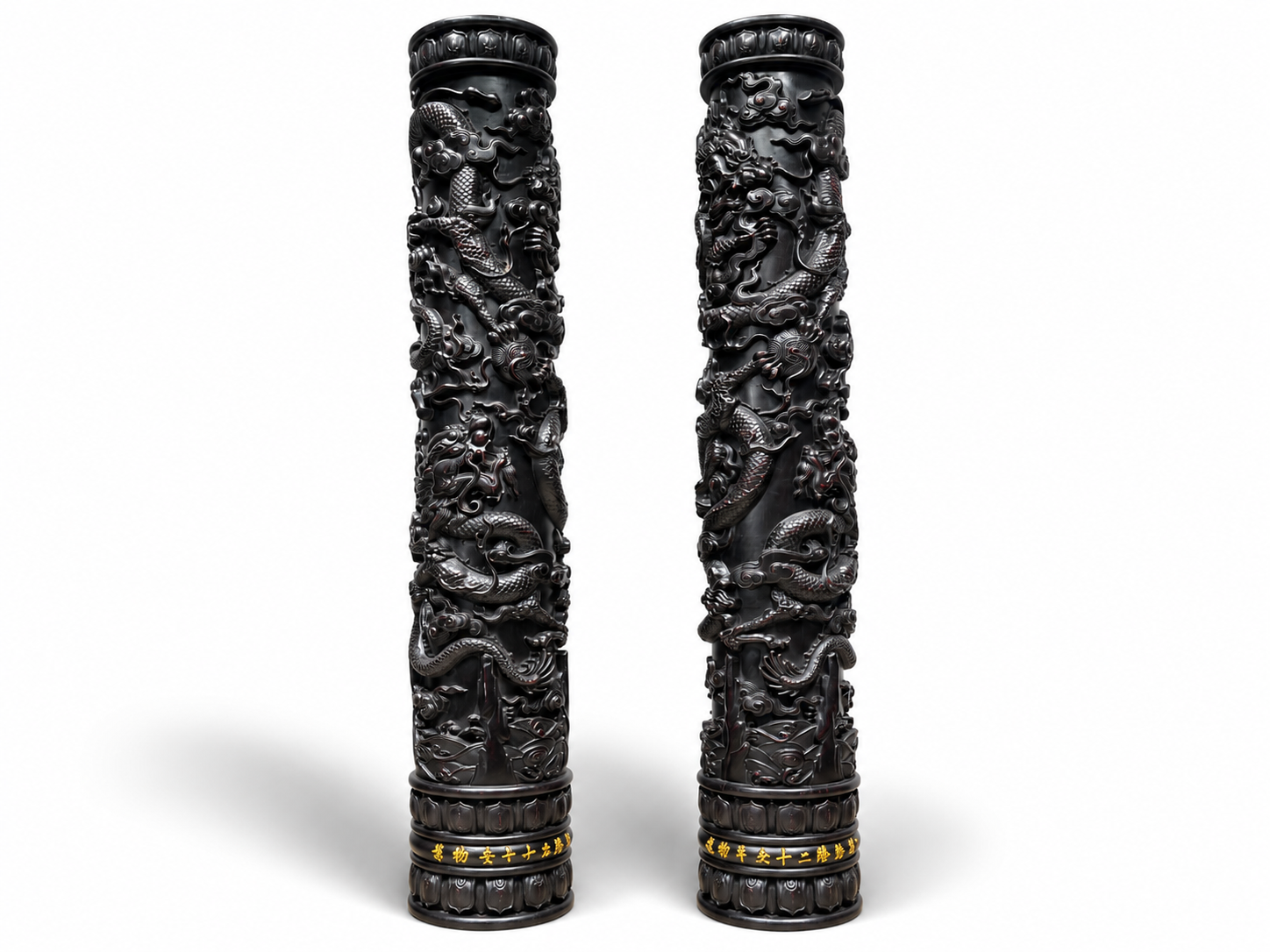 Qing Dynasty Red Sandalwood high-relief Dragon pattern and Feng Shui a pair of pillars