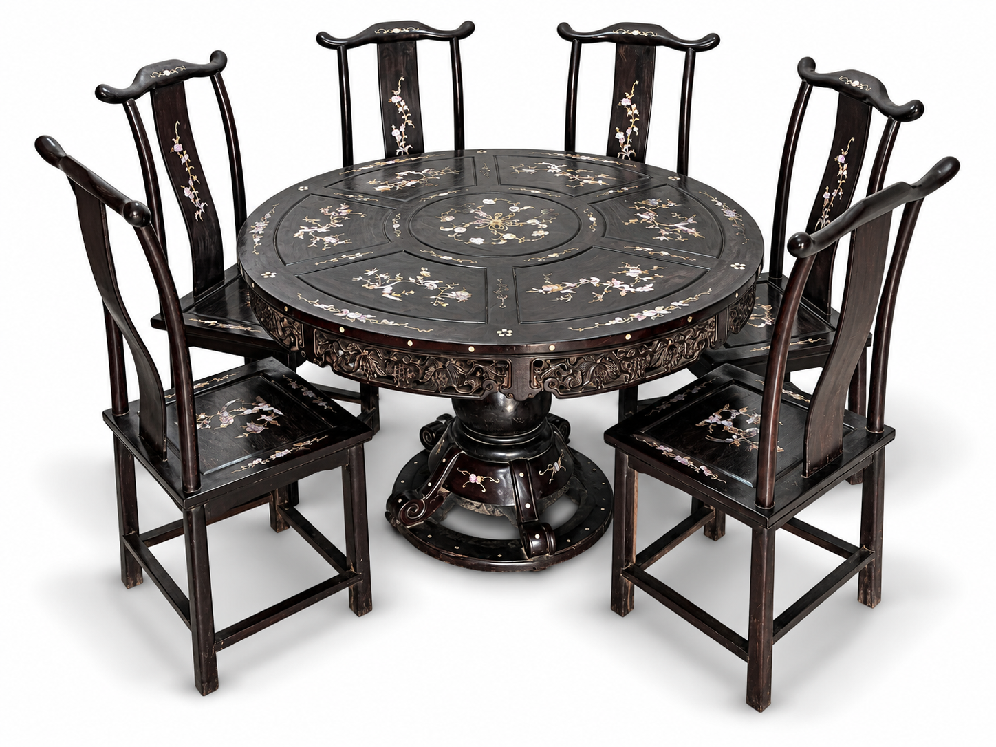 Qing Dynasty Rosewood inlaid shell round Tables dining Tables and chair