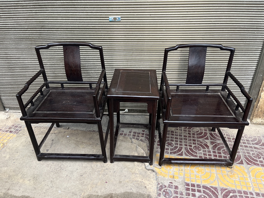 Qing Dynasty Rosewood Smooth polished Chair Three-piece Set