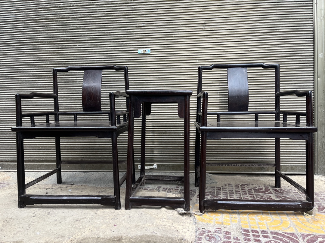 Qing Dynasty Rosewood Smooth polished Chair Three-piece Set