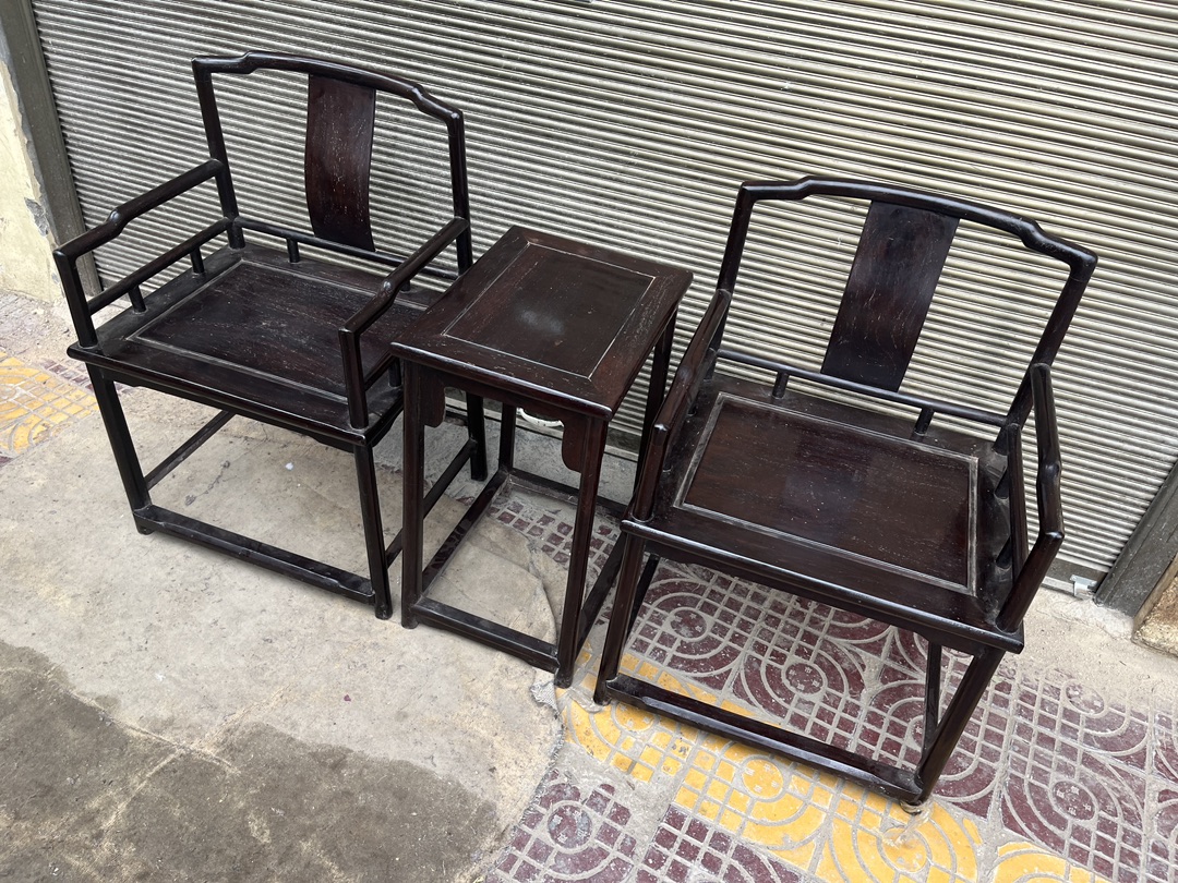 Qing Dynasty Rosewood Smooth polished Chair Three-piece Set