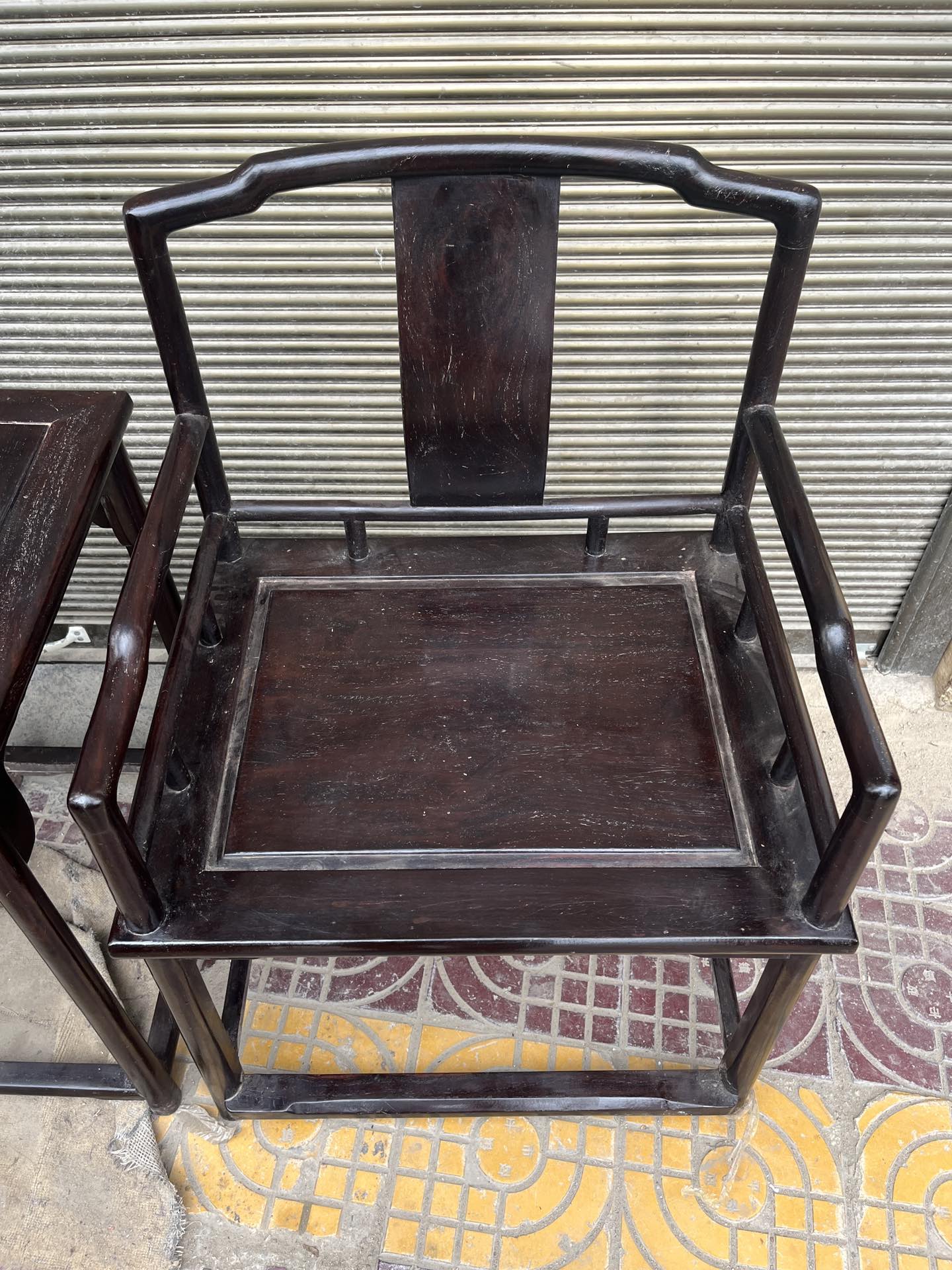Qing Dynasty Rosewood Smooth polished Chair Three-piece Set