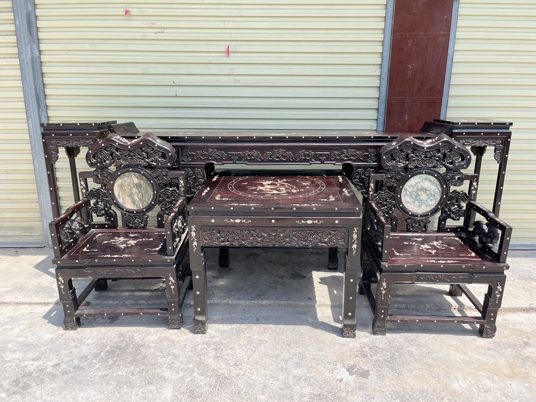 Qing Dynasty Rosewood inlaid with shells smooth polishing Six-piece Tables and chair set