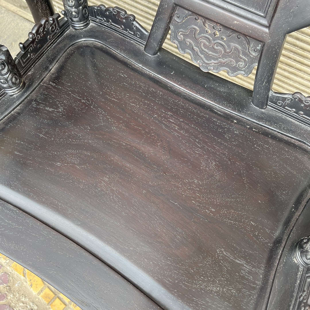 Qing Dynasty Rosewood hand-carved antler chair and Tables
