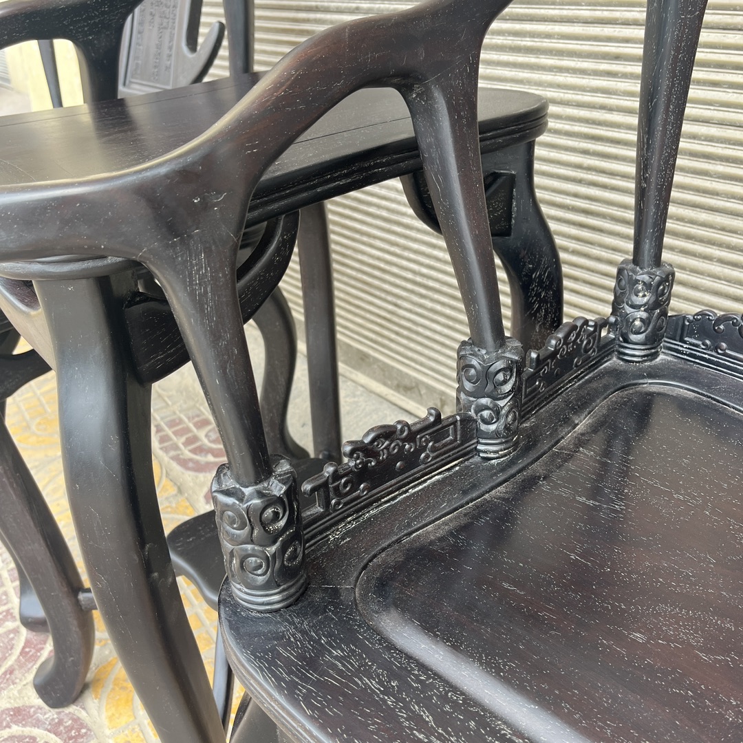 Qing Dynasty Rosewood hand-carved antler chair and Tables