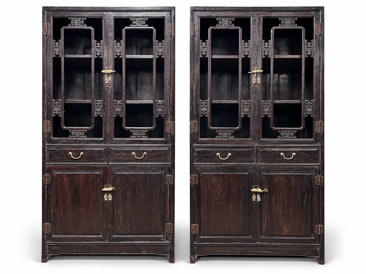 Qing Dynasty Rosewood polished and smooth a pair of bookcase cabinets