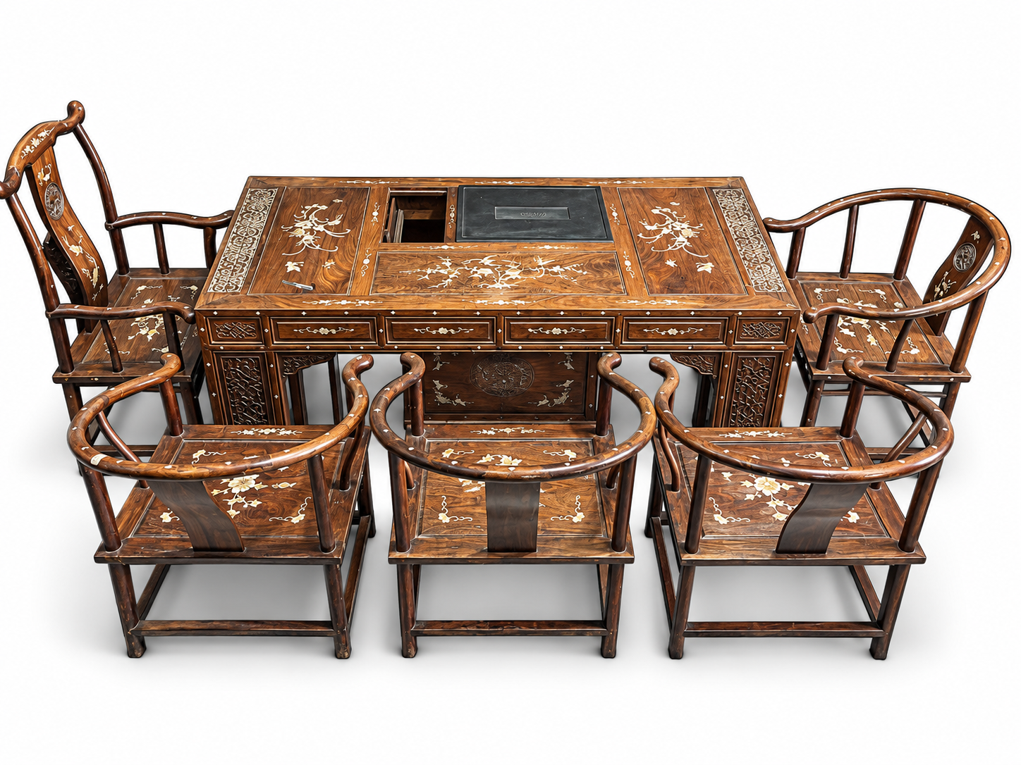 Qing Dynasty Huanghuali wood inlaid flower pattern Six-piece high-quality Tables set