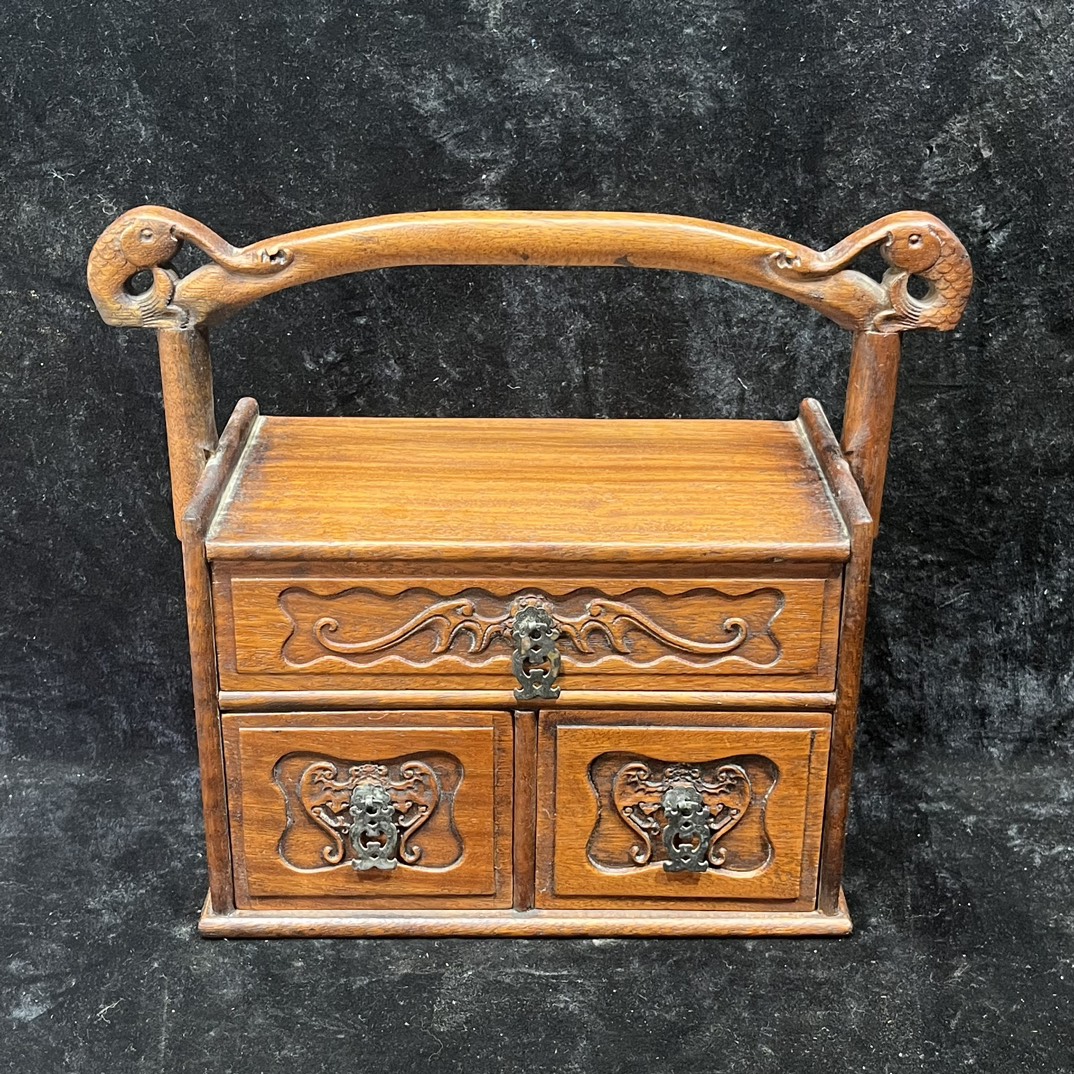Qing Dynasty Rosewood high-quality clear gold star ox hair patterns Ruyi basket