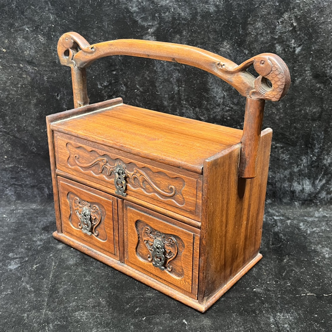 Qing Dynasty Rosewood high-quality clear gold star ox hair patterns Ruyi basket