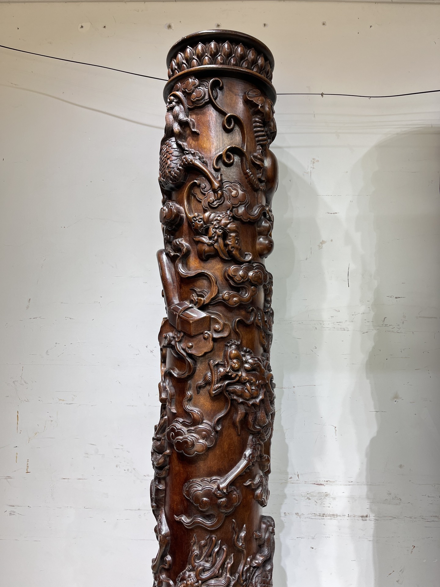 Qing Dynasty Huanghuali high-relief Qilin Xianbao Feng Shui a pair of pillars