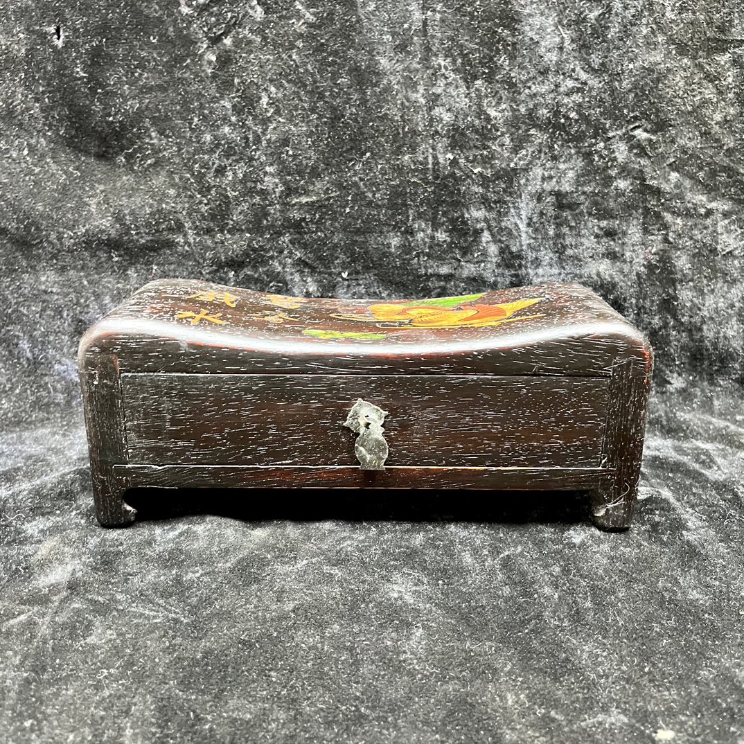 Qing Dynasty Sandalwood high-quality inlaid colorful figure square pillow box
