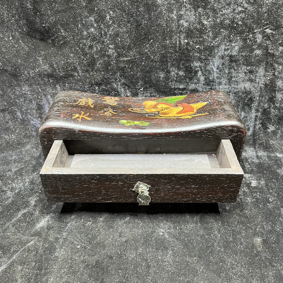 Qing Dynasty Sandalwood high-quality inlaid colorful figure square pillow box