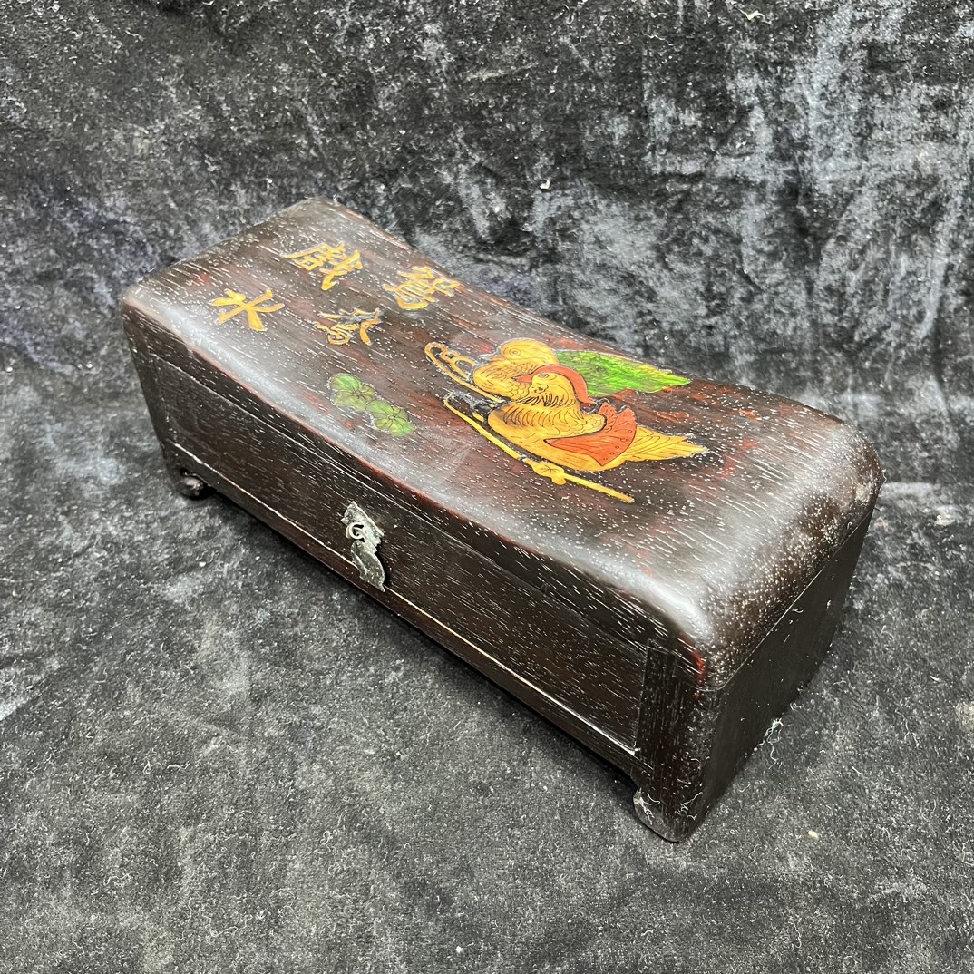 Qing Dynasty Sandalwood high-quality inlaid colorful figure square pillow box