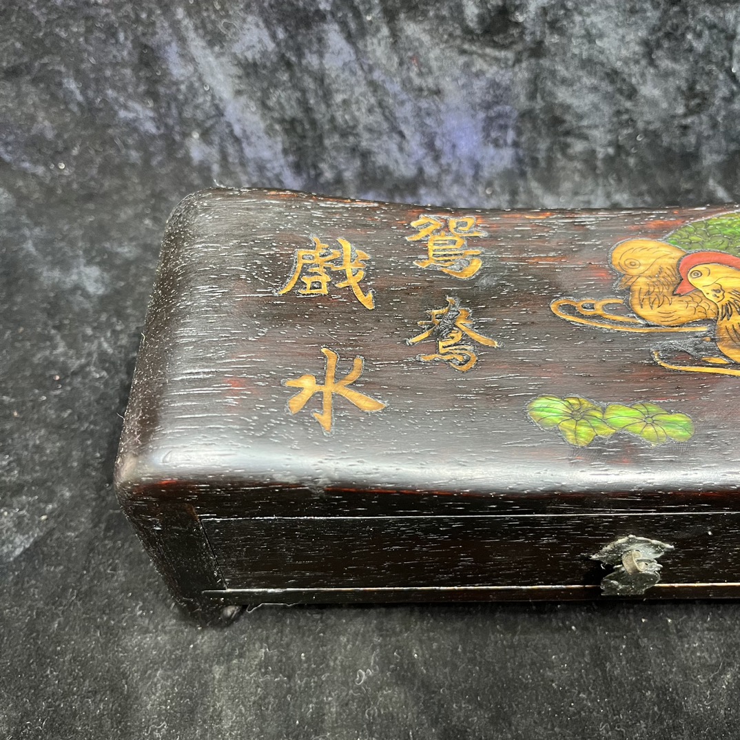 Qing Dynasty Sandalwood high-quality inlaid colorful figure square pillow box