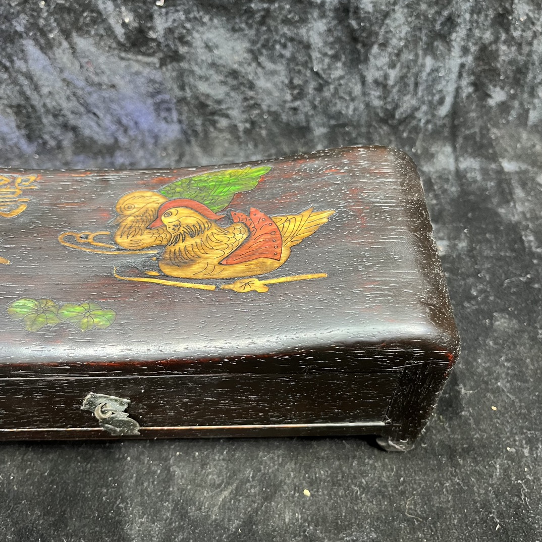Qing Dynasty Sandalwood high-quality inlaid colorful figure square pillow box